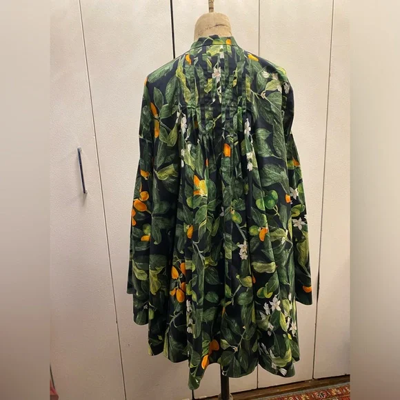 Oscar de la Renta Green Floral Pintuck Fortunella Mini Dress